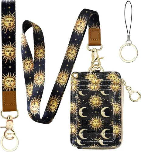 Vista 34 de bolimoss Cordón con cartera, funda de identificación con cremallera y cordón, soporte para credencial, cartera con cordón para mujer, cartera