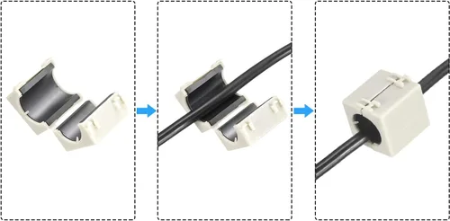 Vista 4 de MECCANIXITY Clips de cable de núcleos de ferrita 0.748 in Tipo cuadrado RFI EMI Filtro de supresión de ruido para transmisión de energía, cable