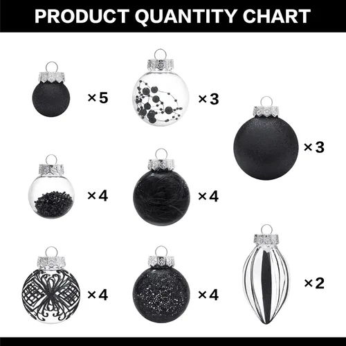 Vista 3 de Juego de adornos de Navidad, 32 piezas de bolas de Navidad de plástico transparente irrompibles para colgar en el árbol de Navidad