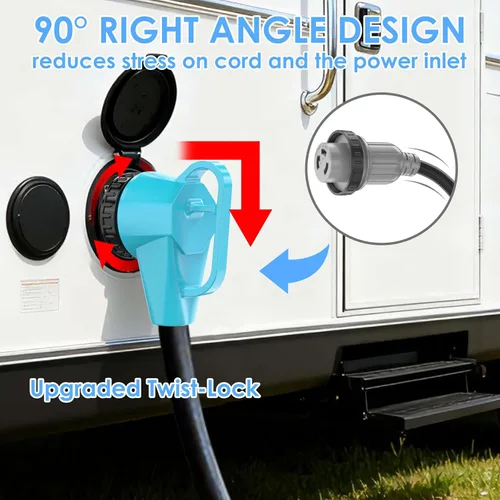 Vista 3 de CircleCord Cable de alimentación para caravana de 30 amperios de 36 pies con bloqueo giratorio, resistente calibre 10, 3 cables, STW de cobre puro