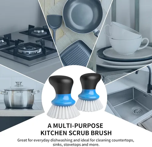 Vista 4 de MR.SIGA Cepillo para fregar platos, cepillo de palma con agarre ergonómico, cepillos de cocina para platos, azul, paquete de 2