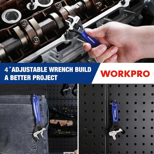 Vista 8 de WORKPRO Llave ajustable mini de 4 pulgadas, llave de mandíbula ancha de acero Cr-V con óxido negro para tuercas pequeñas, escalas métricas y SAE
