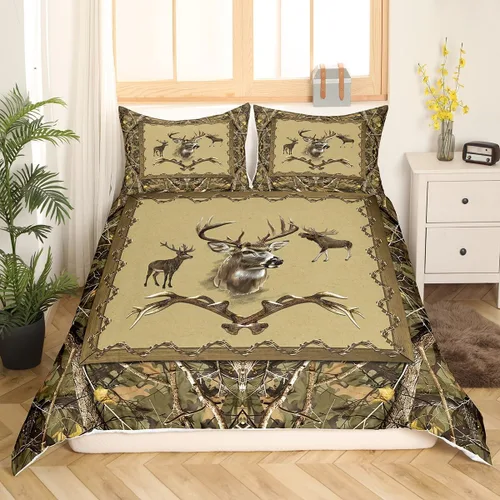 Vista 10 de Erosebridal Juego de funda de edredón de oso rústico de caza, juego de ropa de cama tamaño Queen, funda de edredón de selva de granja, funda