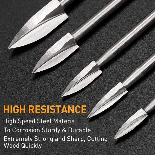 Vista 3 de Brocas de tallado de madera para herramienta giratoria Dremel, 5 piezas de accesorios de taladro de grabado, herramienta de tallado de madera