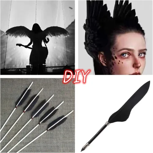 Vista 5 de 50 plumas negras de 10 a 12 pulgadas de largo, hermosas plumas a granel para manualidades (10.2-12.2 in), pluma de ganso natural bilateral de gran