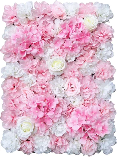 Vista 7 de OUKANING Paquete de 6 paneles de pared de flores de seda con rosas de seda, telón de fondo de pared de flores artificiales para interiores