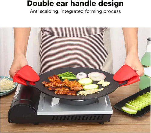 Vista 6 de Sartén antiadherente, sartén coreana para barbacoa con doble asa, revestimiento de 6 capas, parrilla redonda multifuncional para cocina de gas