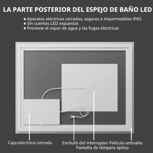 Vista 10 de Koonmi Espejo de baño LED 38x26 con luz, antivaho y 3