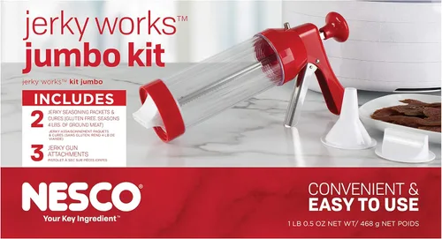 Vista 6 de NESCO FD-75A Snackmaster Pro - Deshidratador de alimentos, para aperitivos, frutas, carne seca de res, gris y kit de carne seca Jumbo Works, 1, rojo