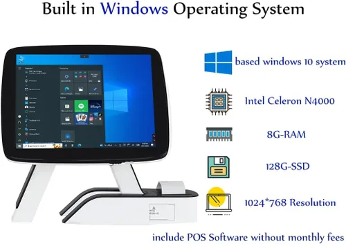 Vista 3 de ZHONGJI Caja registradora todo en uno con impresora térmica incorporada con software de sistema POS, cajón de efectivo, escáner de código de barras