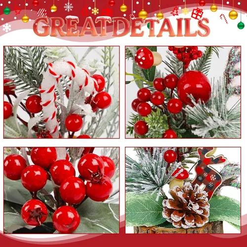 Vista 5 de Lulu Home 3 paquetes de decoraciones de mesa de Navidad, centros de mesa de mini árboles de Navidad artificiales con bayas rojas y piñas