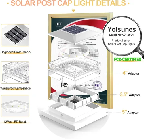 Vista 5 de Paquete de 8 luces solares para postes, luz impermeable para cerca con energía solar, 4x4 IP65, luces solares blancas para exteriores para terraza