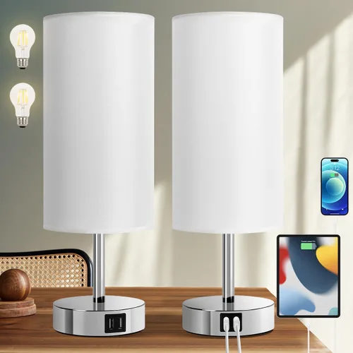 Vista 11 de Yarra-Decor Lámparas de noche con puerto USB, lámpara de mesa con control táctil para dormitorio, de madera, de 3 vías, regulable, juego de 2