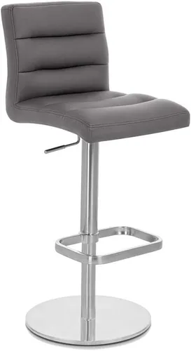 Vista 39 de Zuri Muebles Taburete de bar moderno de altura ajustable gris exuberante con base plana redonda cepillada