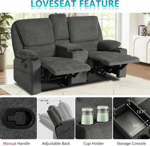 Vista 3 de KIGOTY Juego de 2 muebles de sala de estar, el juego de sofá reclinable incluye sofá reclinable reclinable y silla reclinable de masaje, juego