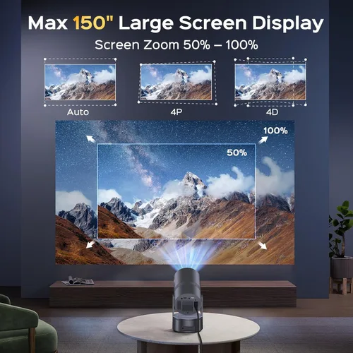 Vista 4 de [Batería integrada] Mini proyector con Wifi y Bluetooth, 4K 1080P compatible, giratorio 270°, pantalla de 150'', corrección automática Keystone