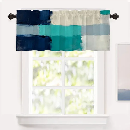 Vista 64 de Shrahala Beige and Orange Abstract Art Brushstrokes Tier Curtains for Kitchen Windows, Abstract Oil Paint Cafe Curtain Multilayer Polyester Blackout