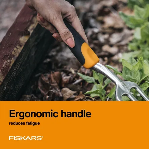 Vista 7 de Fiskars Ergo Cultivador para Cavar, Airear el Suelo y Deshierbar, Herramienta de Jardín de Alta Resistencia con Agujero para Colgar