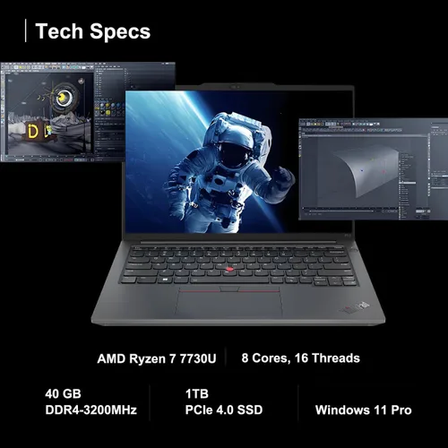 Vista 2 de Lenovo ThinkPad E14 Gen 5 Business Laptop (14" FHD+ antirreflejo, AMD Ryzen 7 7730U ( Intel i7-1355U), 40 GB de RAM, 1 TB SSD), retroiluminación