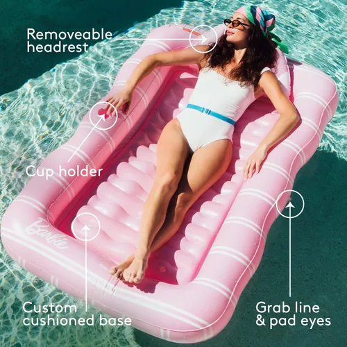 Vista 4 de FUNBOY Tanning Pool Lounger Float, XL 72'' x 48'' Pool Float with Custom Pillow and Large Cup Holder, Perfect for Pool or Backyard.