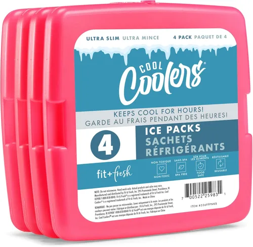 Vista 19 de Cool Coolers de Fit & Fresh - Paquete de 4 bolsas de hielo delgadas, paquetes de hielo reutilizables de congelación rápida que ahorran espacio