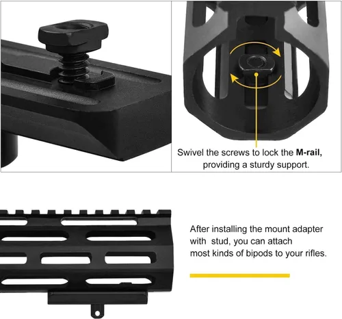 Vista 3 de CVLIFE M-Rail - Adaptador de bípode para montaje en perno prisionero para M-Rail, 4 tuercas en T, 4 tornillos y 1 llave