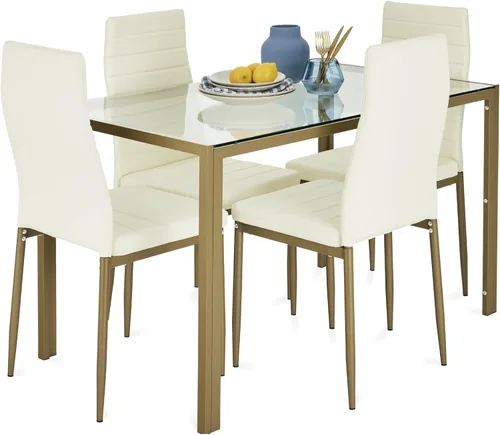 Vista 8 de Best Choice Products 5 piezas Juego de mesa de comedor de vidrio, muebles modernos de mesa de cocina para comedor, dinette, ahorro de espacio