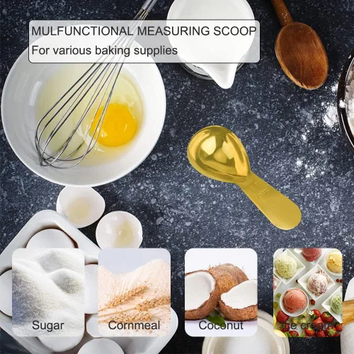 Vista 3 de Juego de cucharas de café de acero inoxidable - Medidas de 15 ml y 30 ml, para leche y polvo de fruta, dorado, pack de 2