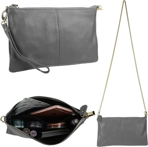 Vista 3 de YALUXE Clutch Wristlet - Cartera de piel auténtica con bloqueo RFID y cadena de hombro