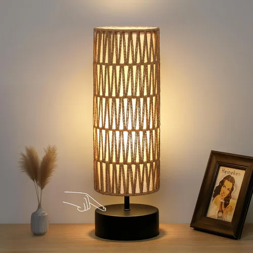 Vista 13 de Lámpara táctil de noche, lámpara de mesa de control táctil de 3 vías con base plateada, lámpara de mesita de noche gris moderna con pantalla