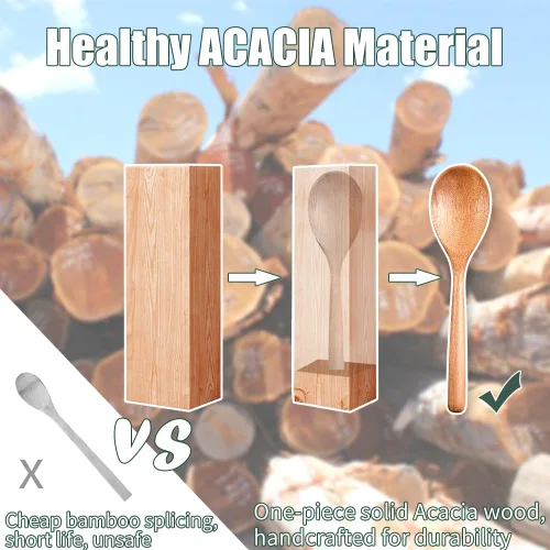 Vista 6 de Cucharas de madera para cocinar, juego de 2 cucharas de madera, cucharón de cocina, utensilios de cocina, antiadherentes, resistentes al calor