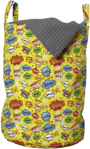 Vista 81 de Lunarable Bolsa de lavandería de tren, patrón de dibujos animados de locomotora dibujada digital con rieles de ferrocarril, cesta con asas, cierre