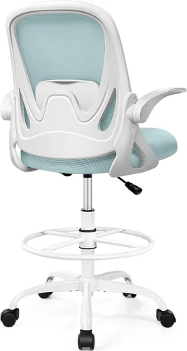 Vista 15 de Primy Silla de Dibujo Silla Alta de Oficina con Reposabrazos Abatibles Silla Ejecutiva Ergonómica de Computadora para Escritorio de Pie con Soporte