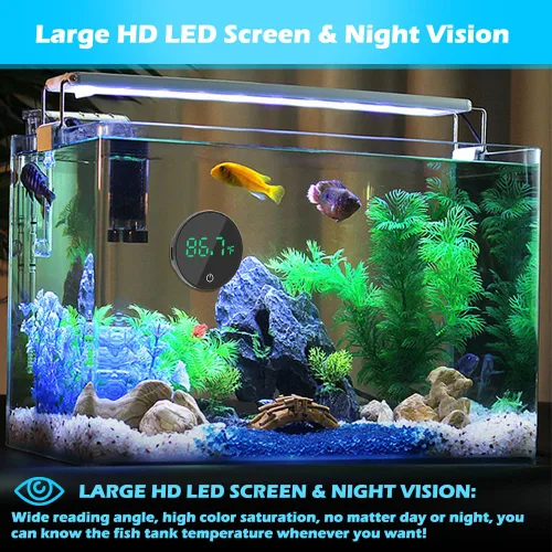 Vista 6 de DaToo Termómetro para acuario con pantalla LED digital recargable, termómetro para pecera, medición HD, temperatura precisa de acuario ± 0.9 °F
