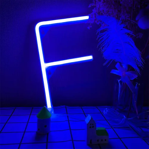 Vista 18 de Letras de neón azules, letreros LED que funcionan con pilas, luces LED del alfabeto, letrero de marquesina, letras decorativas de marquesina, luces