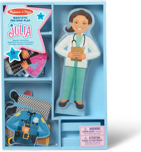 Vista 6 de Kit de juego de simulación muñeca magnética Julia para vestir, muñeca de madera (más de 25 piezas)