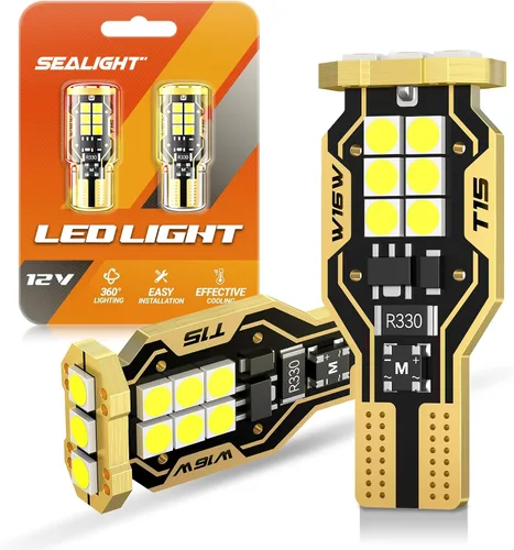 SEALIGHT Bombilla LED 921 de luz inversa 500% súper brillante T15 de reversa bombilla 3030-SMD Chipsets Canbus sin errores 906 W16W 922 912 921