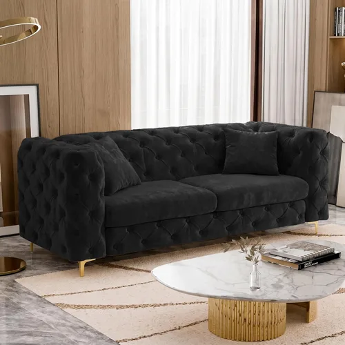 Vista 9 de DAMAIFROM - Sofá de 190 cm de Terciopelo con Botones Tuflados, Sofá Chesterfield de Estilo Moderno de Media Siglo con Altos Respaldo y Patas