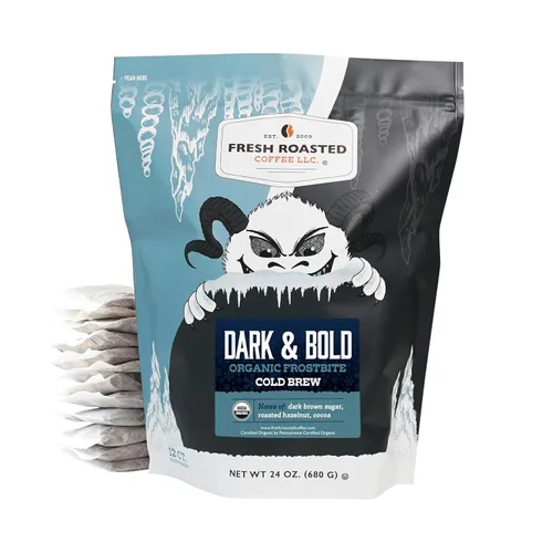 Vista 11 de Fresh Roasted Coffee, Organic Dark & Bold Frostbite Cold Brew USDA Organic, Kosher Tostado oscuro 12 oz molido grueso
