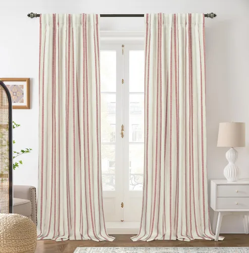 Vista 46 de DriftAway Cortinas opacas de mezcla de lino de 84 pulgadas de largo para dormitorio, cortinas de lino con estampado de rayas verticales