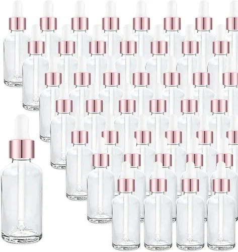 Vista 22 de Paquete de 48 botellas con cuentagotas de vidrio ámbar de 1 oz, botellas cuentagotas con cuentagotas de vidrio para aceites esenciales, perfumes