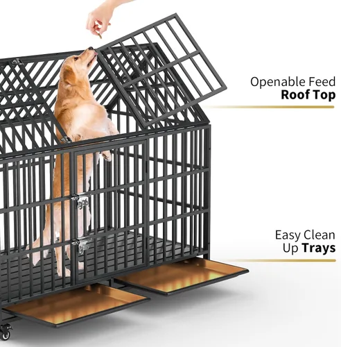 Vista 5 de Jaula para Perros de Servicio Pesado de 52 Pulgadas Extra Grande Jaula Perrera para Perros, Jaula para Perros XXL Indestructible con Techo Abierto