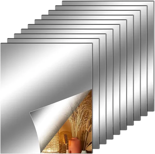 Vista 9 de Fantasyon 10 hojas de espejo flexibles, autoadhesivas, azulejos decorativos de plástico sin vidrio, calcomanías de espejo para escuela, educación