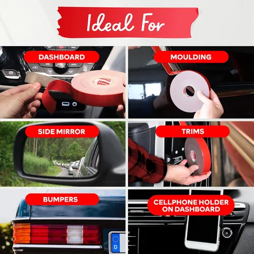 Vista 6 de XFasten Cinta de moldeo automotriz súper resistente, gris, 1 pulgada x 30 pies, cinta de montaje exterior de doble cara para moldeo de carrocería