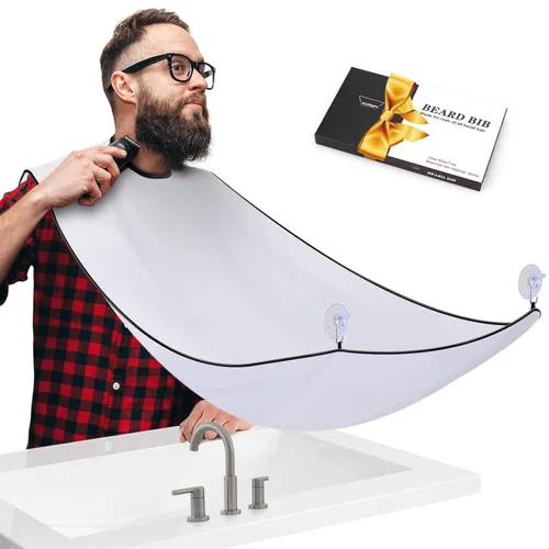 Vista 8 de HUPBIPY Delantal con pechera para barba, atrapa recortes de pelo para afeitado, capa antiadherente, accesorios de aseo, regalos para hombres