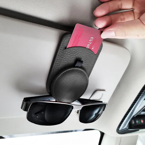 Vista 6 de Fekey&JF Soporte magnético de cuero para lentes de sol para automóvil, clip de soporte para anteojos con absorción magnética para visera solar