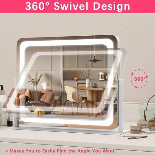 Vista 5 de ROLOVE - Espejo de tocador iluminado de 22 x 19 pulgadas con luces LED regulables, 3 modos de color, control táctil inteligente y base giratoria