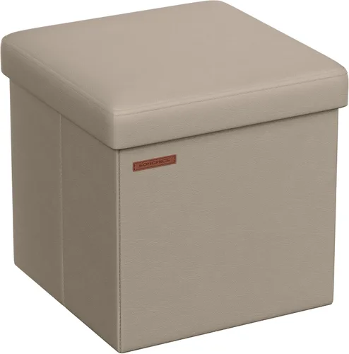 Vista 15 de SONGMICS cubo de almacenamiento de piel sintética, asiento, 15 pulgadas, Madera, Negro