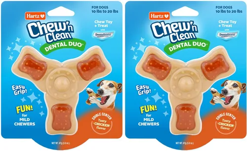 Vista 10 de Hartz Chew 'n Clean - Juguete masticable y trato en un solo juguete para perros con sabor a pollo, pequeño