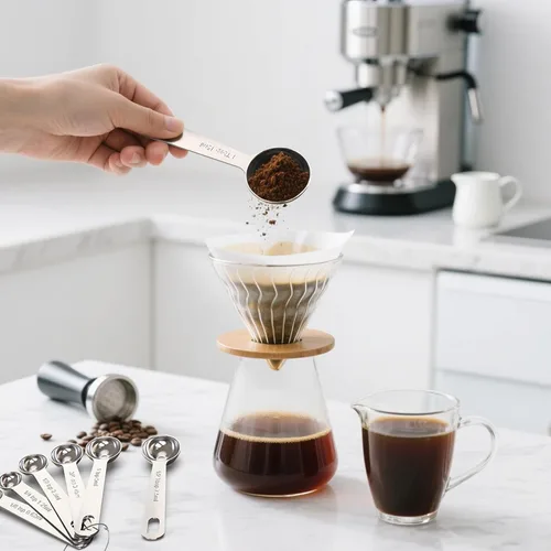 Vista 4 de TILUCK Juego de cucharas medidoras de acero inoxidable, cuchara dosificadora de café, utensilios de cocina para cocinar y hornear, juego de (6)